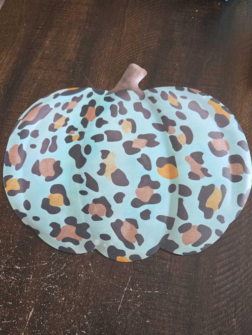Aqua Leopard Print Pumpkin Wall Accent